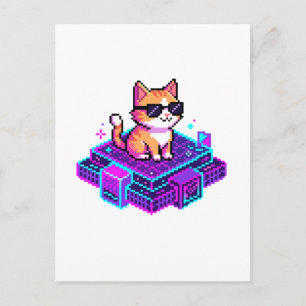 Cute Pixel Art Cool Cat with Sunglasses Postcard