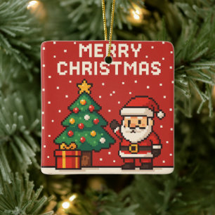 Cute pixel art Santa Claus Ceramic Ornament