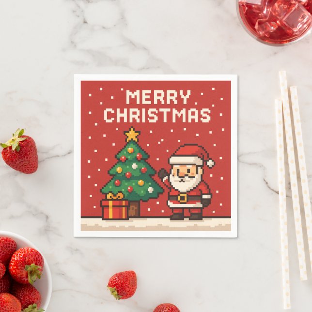 Cute pixel art Santa Claus Napkin (Insitu)