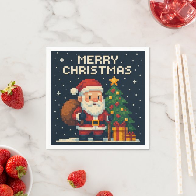 Cute pixel art Santa Claus Napkin (Insitu)