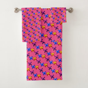 Cute Pixel Butterfly Pattern Hot Pink Background Bath Towel Set