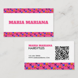 Cute Pixel Butterfly Pattern Hot Pink Background Business Card