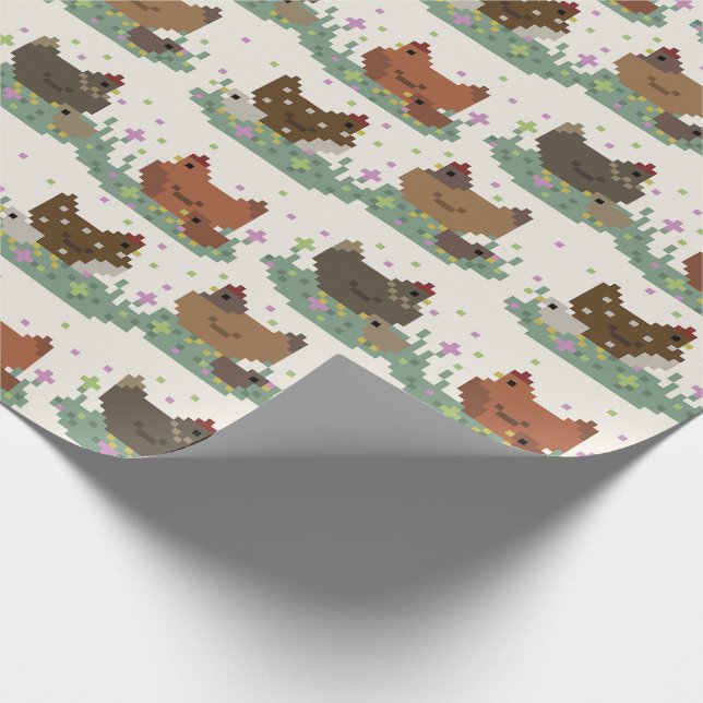 Cute Pixel Chickens Pattern Wrapping Paper (Corner)