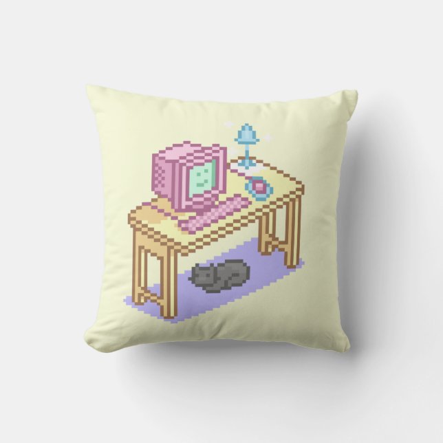 Cute Pixel Computer Throw Pillow (Front)