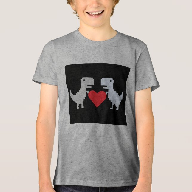  Cute Pixel Dinosaur Love Kids T-Shirt – Fun Gift  Tri-Blend Shirt (Front)