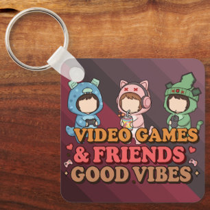 Cute Pixel Gamer Friends Art Piece Key Ring
