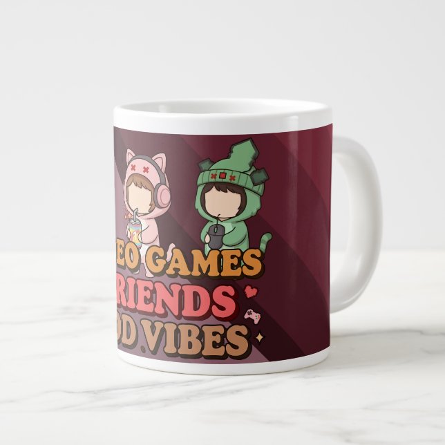 Cute Pixel Gamer Friends Art Piece Large Coffee Mug (Front Right)