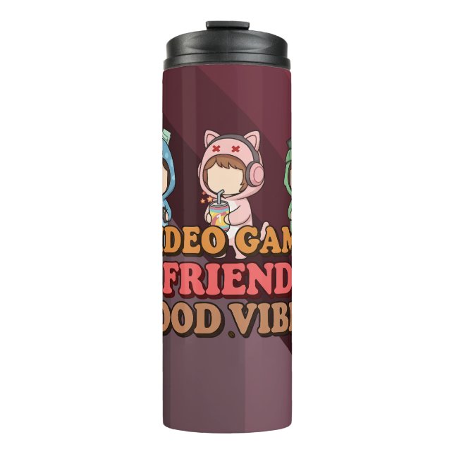 Cute Pixel Gamer Friends Art Piece Thermal Tumbler (Front)