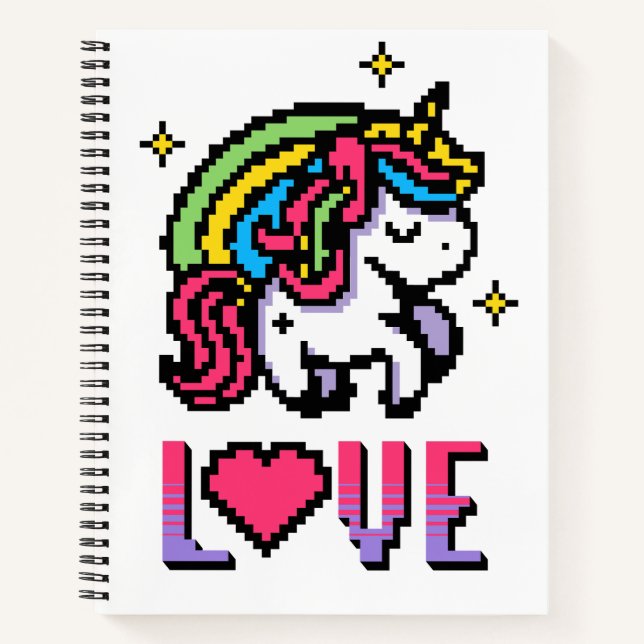 Cute Pixel Unicorn Love Retro Gaming Notebook (Front)