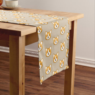 Cute pixeled dog face long table runner