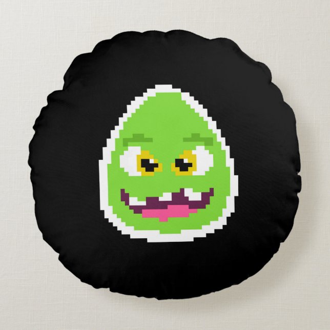 Cute pixeled egg monster round cushion (Front)