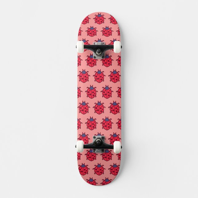 Cute pixeled ladybug insect  skateboard (Front)