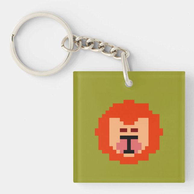 Cute pixeled lion face  key ring (Front)