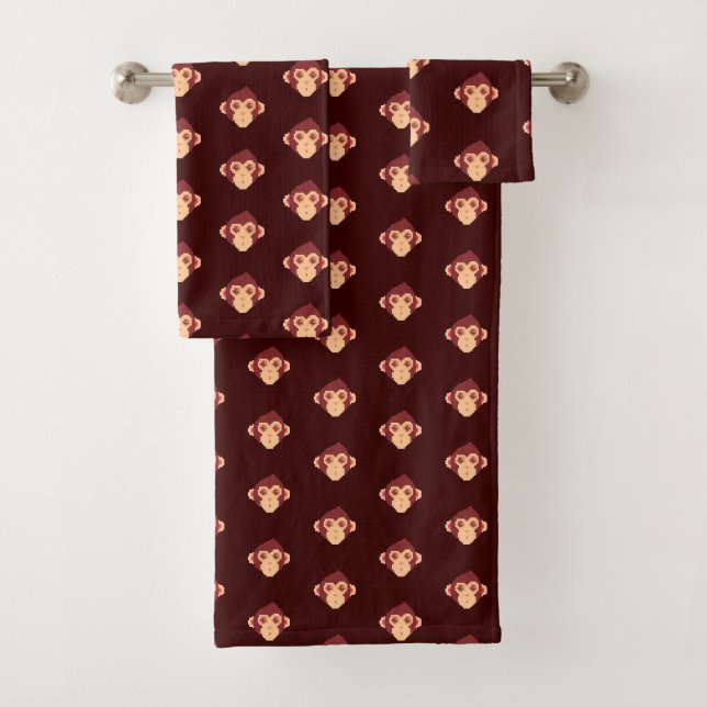 Cute pixeled monkey face bath towel set (Insitu)