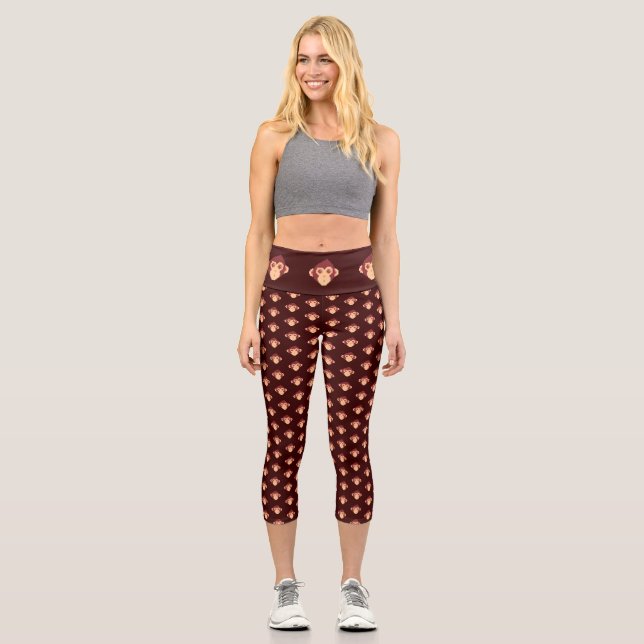 Cute pixeled monkey face capri leggings (Front)