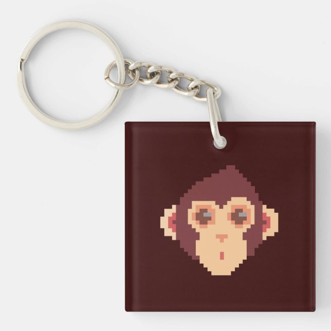 Cute pixeled monkey face key ring (Front)