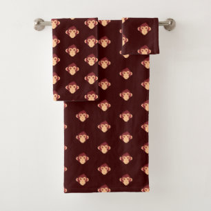 Cute pixeled monkey face notebook HP laptop skin Bath Towel Set