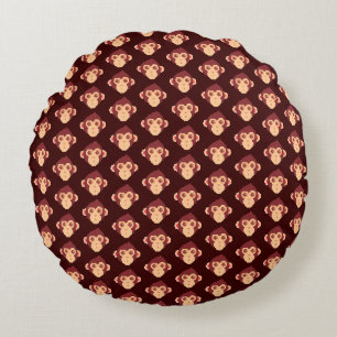 Cute pixeled monkey face round cushion