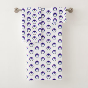 Cute pixeled penguin baby throw pillow bath towel set