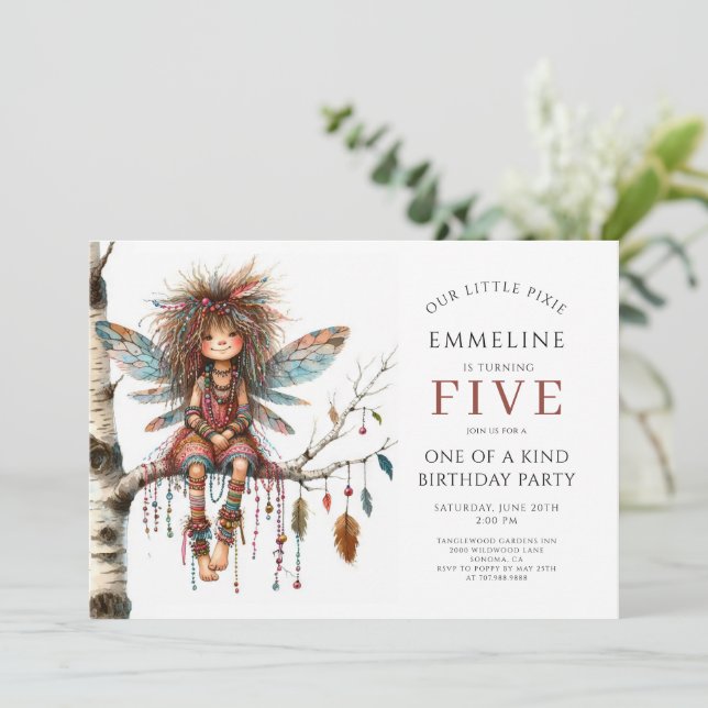 Cute Pixie Fairy Girl's Birthday Invitation (Standing Front)