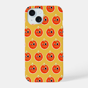 Cute pixled orange monster face iPhone 15 case