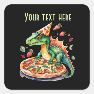 Cute pizza dinosaur party square sticker