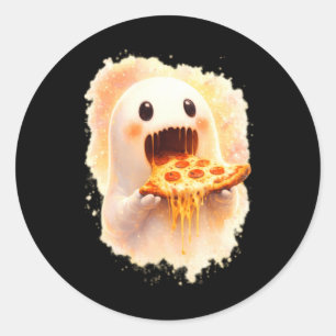 Cute Pizza Ghost Eating Pizza Funny Halloween Food Classic Round Sticker