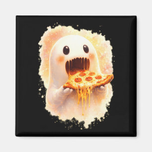 Cute Pizza Ghost Eating Pizza Funny Halloween Food Magnet