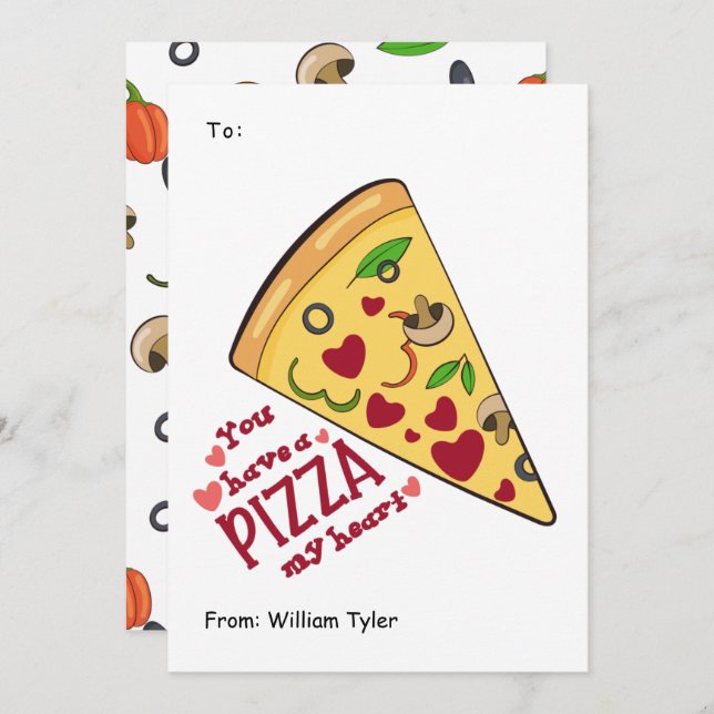 Cute Pizza My Heart ClassroomValentines Day  Holiday Card (Front/Back)