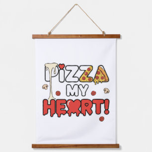 Cute Pizza My Heart Funny Foodie Pun for Pizza Hanging Tapestry