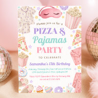 Cute Pizza & Pajamas Slumber Party Girl Birthday