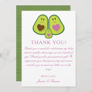 Cute Plaid Avocado Girl Baby Shower Thank You Card