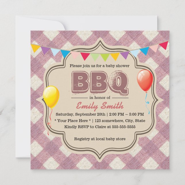 Cute Plaid Baby Shower BBQ Party Invitations (Front)