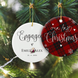 Cute Plaid Engaged Our First Christmas Ceramic Tree Decoration