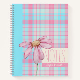 Cute plaid  pastel pink Daisy Notes Notebook 
