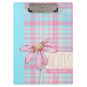 Cute plaid  pastel pink Daisy Notes Notebook  Clipboard