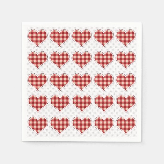 Cute Plaid Red Hearts Dotty Pattern Napkin (Front)