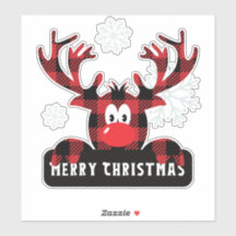 Cute Plaid Reindeer Merry Christmas Holiday Vinyl