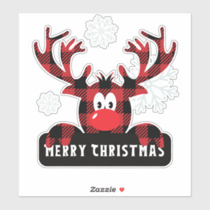 Cute Plaid Reindeer Merry Christmas Holiday Vinyl