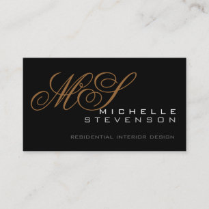 Cute Plain Grey Black Monogram Business Card