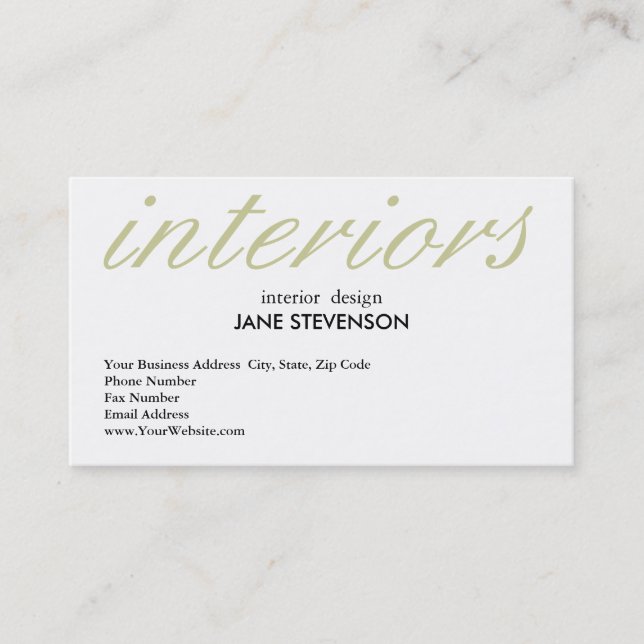 Cute Plain White Interior Designer Business Card (Front)