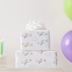 Cute plane and clouds pattern wrapping paper