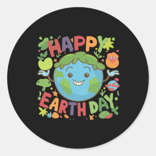 Cute Planet Earth Saying Happy Earth Day  Classic Round Sticker