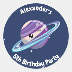 Cute Planet Saturn Space Galaxy Kid Birthday Classic Round Sticker