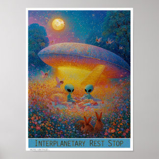 CUTE 'PLANETARY REST STOP' alien picnic Poster