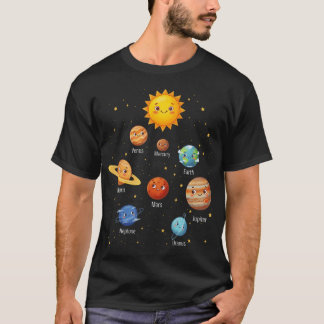 Cute Planets Around Sun Space Galaxy T-Shirt