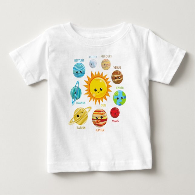 Cute Planets, Solar System, Space, Cosmos, Galaxy Baby T-Shirt (Front)