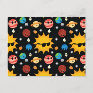 Cute Planets Space Pattern Postcard