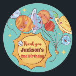 Cute Planets Sun Galaxy Kids Birthday Party Classic Round Sticker<br><div class="desc">Cute party favours for kids,  boys or girls who love outer space,  astronomy,  planets,  rocket and outer space. Perfect for kids birthday party,  party favours and thank you label. You can also customise the text for baby shower or other occasion and party.</div>