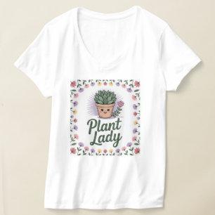 Cute Plant Lady Potted Plant Flowery Frame T-Shirt
